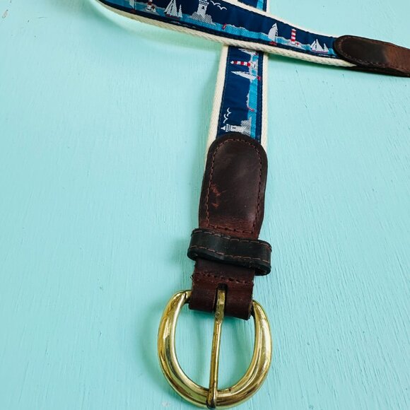 Nautical Sailboat Lighthouse Belt Size 40" Coastal Grandma New England Belt Boat - Picture 8 of 9